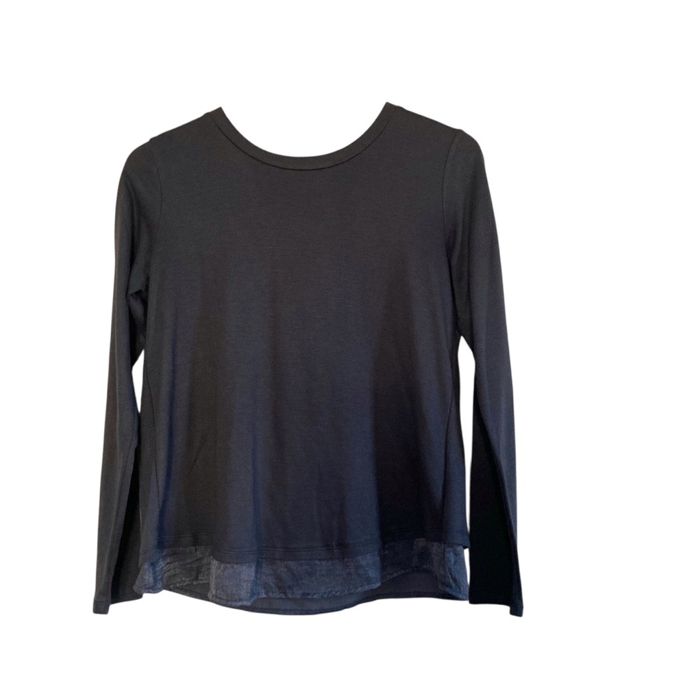 Bobeau Petite Gray Long Sleeve Open Back Bow Tie Blouse SP